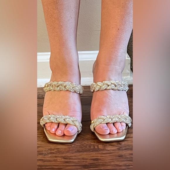Last 1! corkys footwear french kiss braided double strap sandal metallic gold 8 - Picture 8 of 10